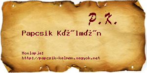 Papcsik Kálmán névjegykártya